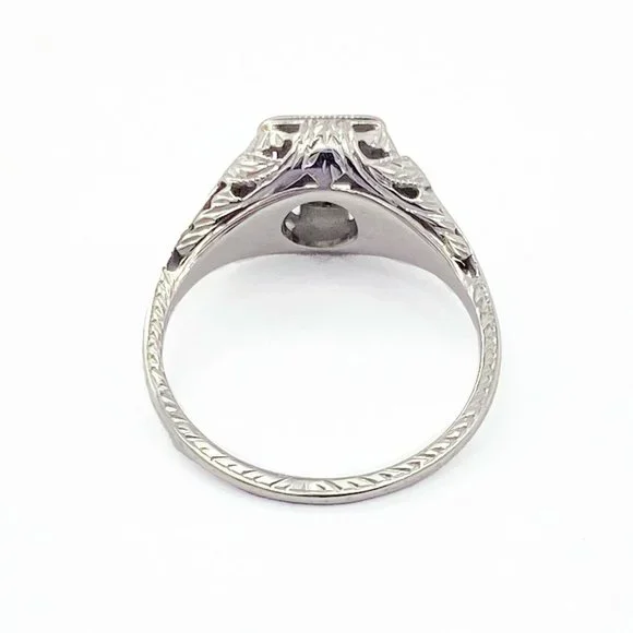 Vintage Estate 18k White Gold Diamond Art Deco Filigree Ring - Picture 3 of 5